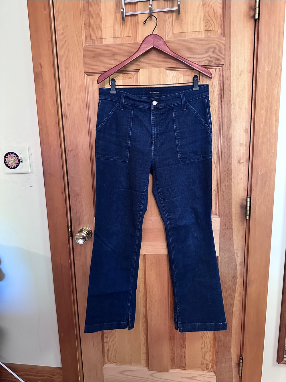 Lucky Brand Dark Blue Flare Jeans with Front Patch Pockets Size 12/31